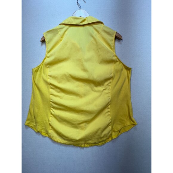 CJ Banks Womens Sleeveless Button-Down Blouse Size 1X Yellow Relaxed Collared - Picture 8 of 10